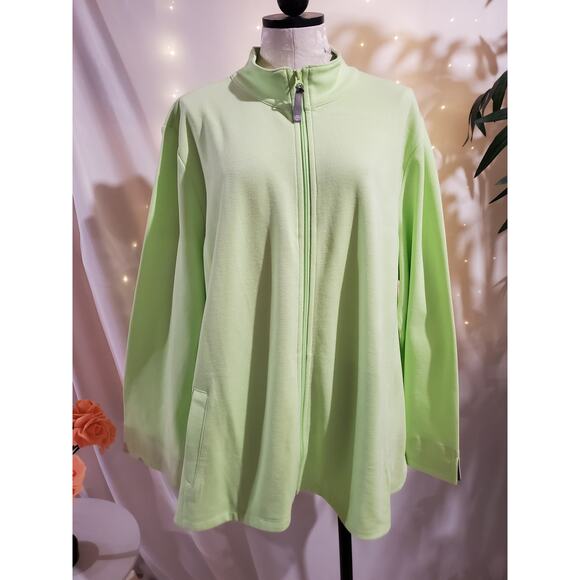 T by Talbots Full Zip Chambray Flip Cuff Light Jacket Size 3X Lime Green UPF 50+ - Picture 2 of 12
